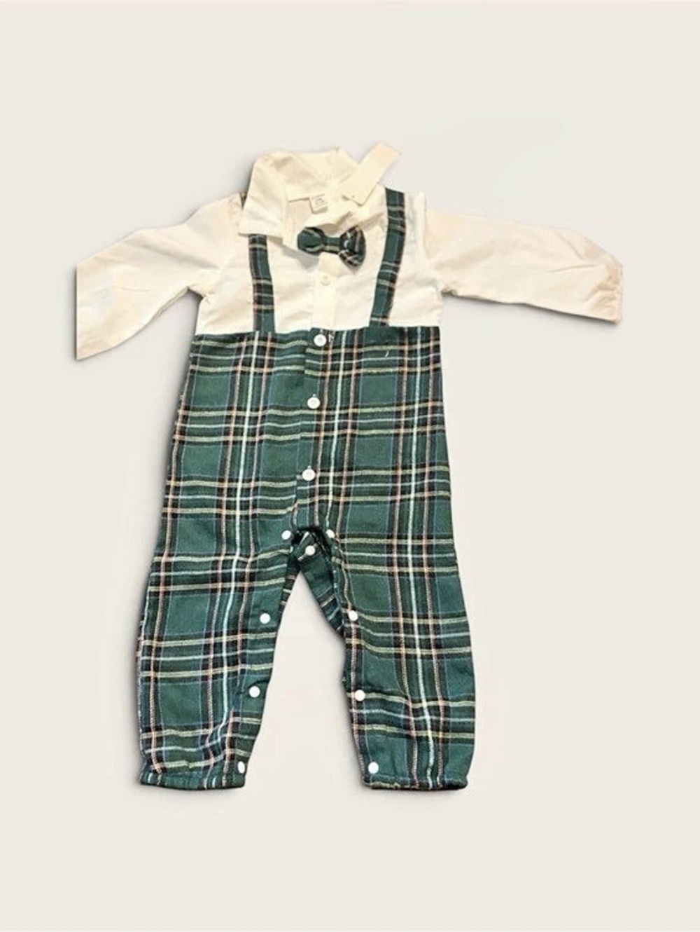 Baby Plaid One-Piece in Green & White
